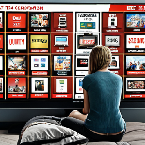 Home 19 **Image:** A vulnerable smart TV restarting with invasive ads and data collection notices. Focus on a chaotic, digital cacophony visual style.