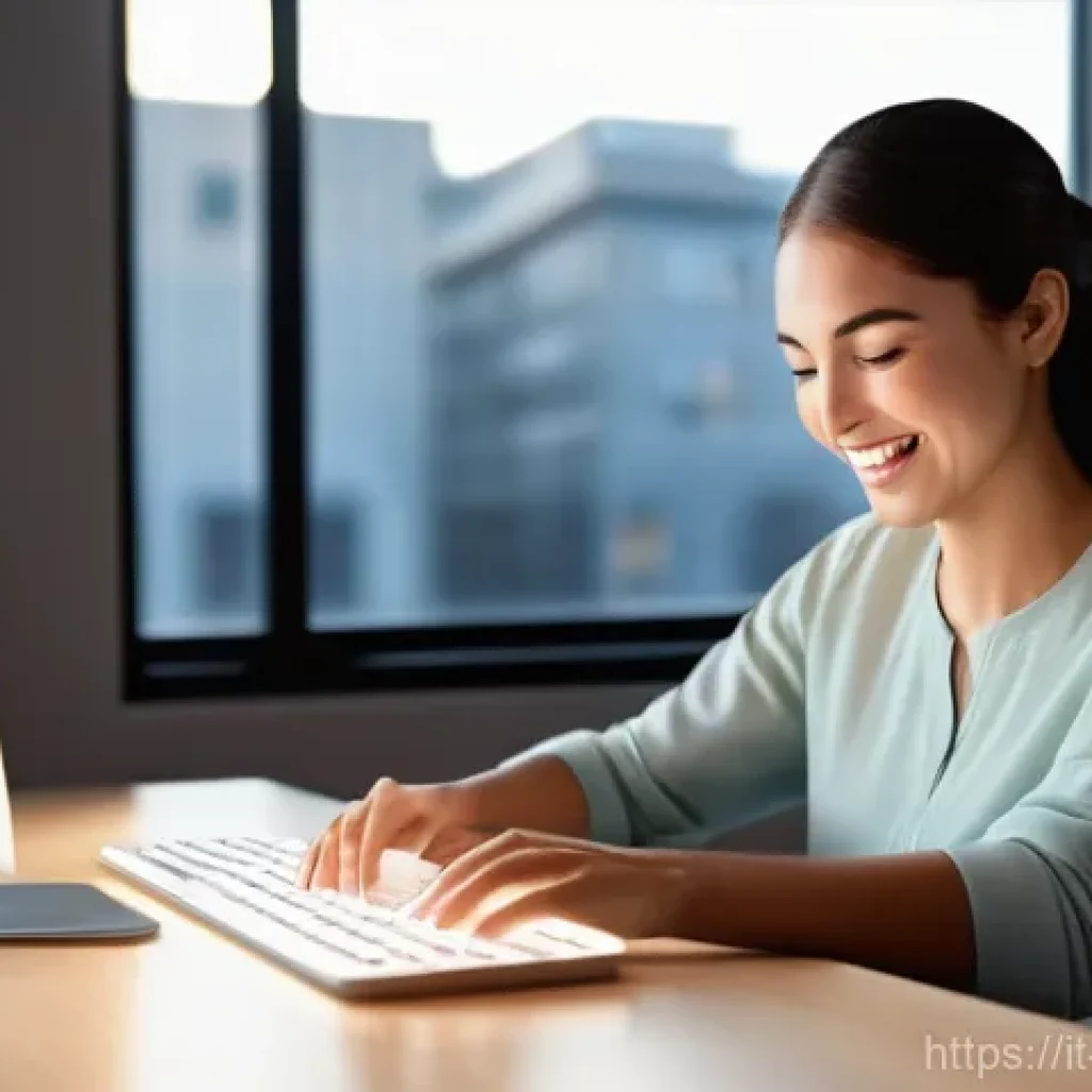 무선 키보드 펌웨어 업데이트 방법 - A vibrant, eye-level shot of a young adult (wearing casual, modest clothing) with a bright, focused ...