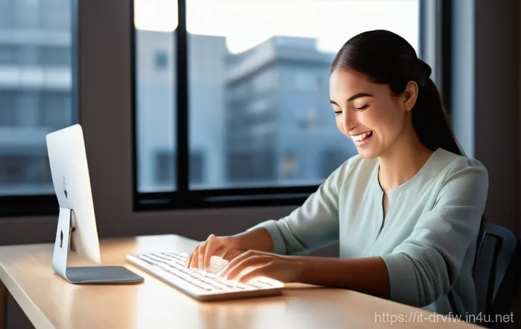 무선 키보드 펌웨어 업데이트 방법 - A vibrant, eye-level shot of a young adult (wearing casual, modest clothing) with a bright, focused ...