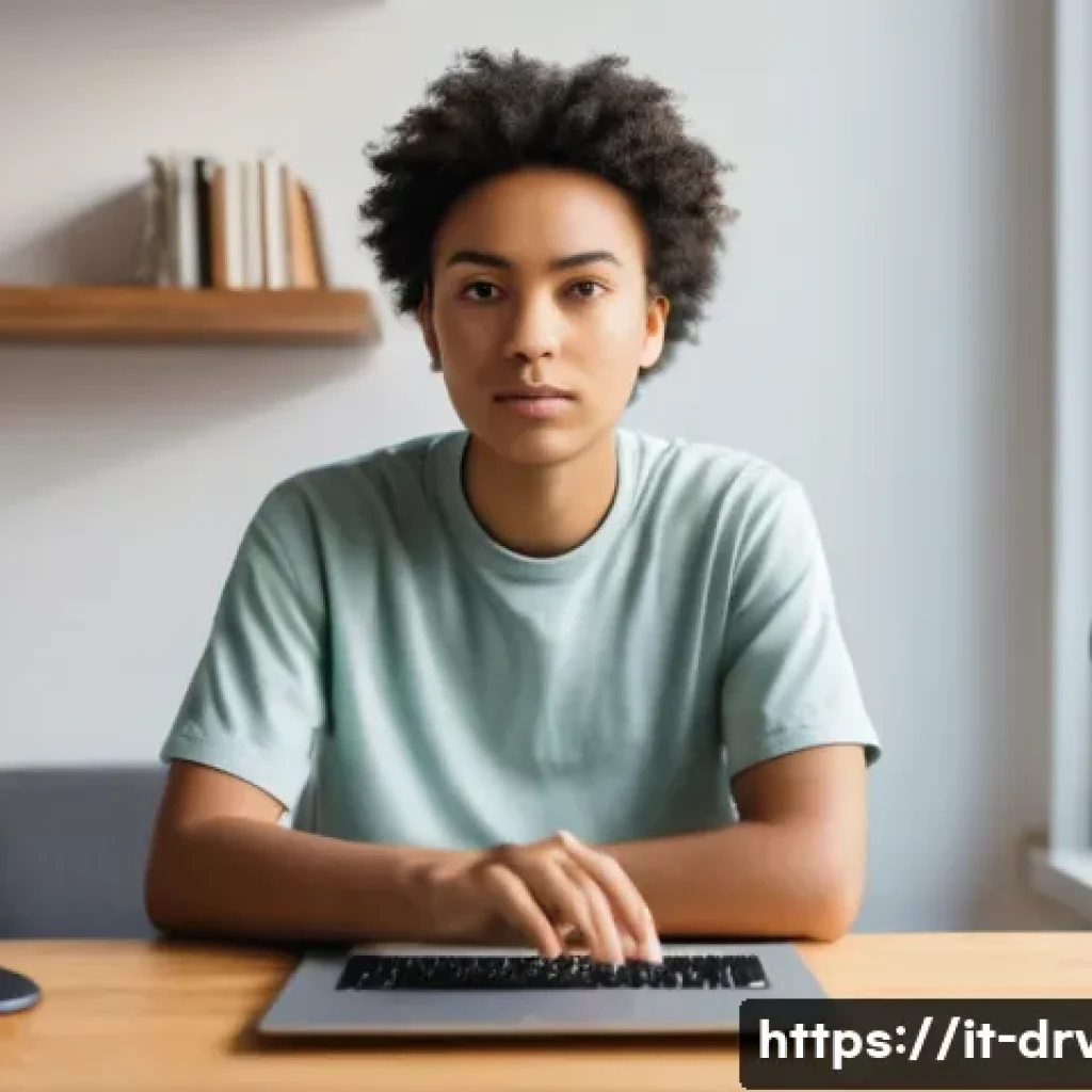 웹캠 드라이버 업데이트 방법 - **Prompt:** A young adult (20s-30s), gender-neutral, wearing a comfortable, modest t-shirt and jeans...
