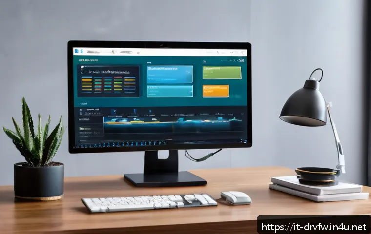 SSD 펌웨어 업데이트 가이드 - A modern home office setup with a sleek desktop computer featuring an open SSD firmware update softw...