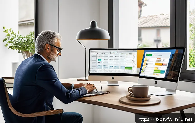 드라이버 및 펌웨어 업데이트 일정 관리 팁 - A modern Italian home office setup showing a professional middle-aged man using a sleek laptop with ...